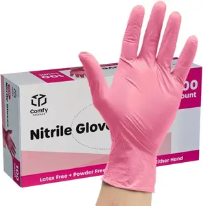 Comfy 100 Count Pink Nitrile Disposable Gloves Latex & Rubber Free Non-Sterile Powder Free for Unisex Adults