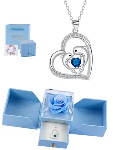 Ocean Love Dolphin Heart Pendant Necklace, High End Zircon Necklace, Ocean Inspired Gift for Daily Wear and Holidays, Perfect Birthday Christmas Present for Girls
