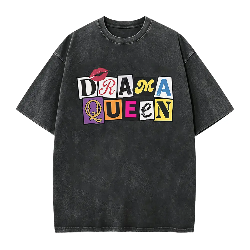 Vintage Drama Queen Shirt Retro Ransom Note Graphic Tee Sassy Lip T-Shirt Trendy Y2K Alternative Streetwear Gift