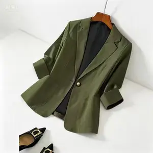 Women's Solid Color Button Front Blazer Coat,Long Sleeve Casual Outerwear, Fitted Woven Blazerfor Work Office Business, Ladies Spring Fall DailyWomenswearl