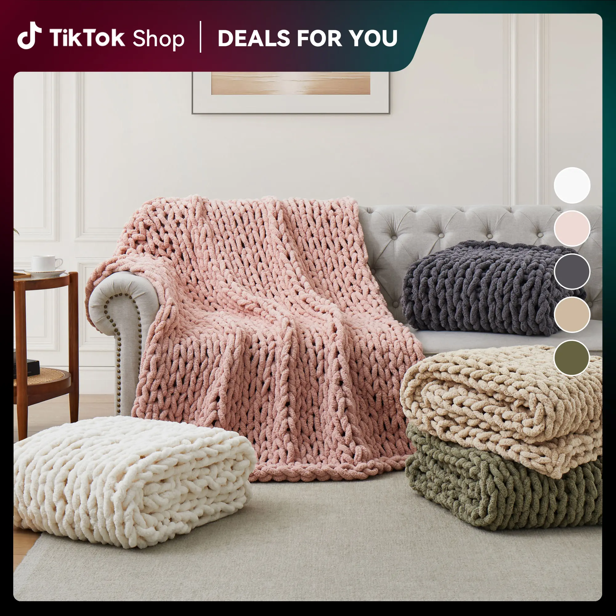 PEACENEST Chenille Knit Throw Blanket 50"x60" Soft Cozy Couch Blanket Machine Washable Sofa Throw for Bedroom & Living Room Decor in Multiple Colors