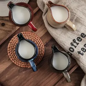 4 Pack 3 Oz Small Creamer Pitcher with Handle, Ceramic Milk Jug for Coffee Milk Sauces Salad, Freezer Safe & Microwave
