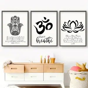 3pcs/set Frameless Motivational Lotus Flower Yoga Buddha Meditation Spiritual Art Poster Canvas Painting Wall Prints Picture for Room Home Decor