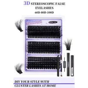 DIY Cluster Lashes Kit – 3D Wispy Russian Volume Eyelashes Extensions, Bond & Seal Included, Fluffy Natural Curl Lash Clusters for At-Home Salon-Style Makeup
