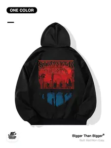 Stranger Things Graphic Print Hoodie, Loose Fit Unisex Pullover, Casual Breathable Design, Pocketed Style for Outdoor Sports & Trendy