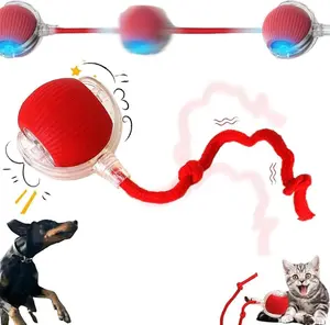 Interactive Cat Toys Ball for Indoor Cats, The 3rd - Gen New Automatic Cat Toy, Elastic Tail Rope, Chirps to Mimic Prey & Attract, Automatic Cats/Kitten Toys (Red)
