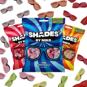 Shades by Niko Vegan Sweets 150g - Plant-Based Gummy Candy, No Gelatin, Natural Fruit Flavours, Gluten-Free, Dairy-Free, Tropical Blast & Straight Up  Pack of 3