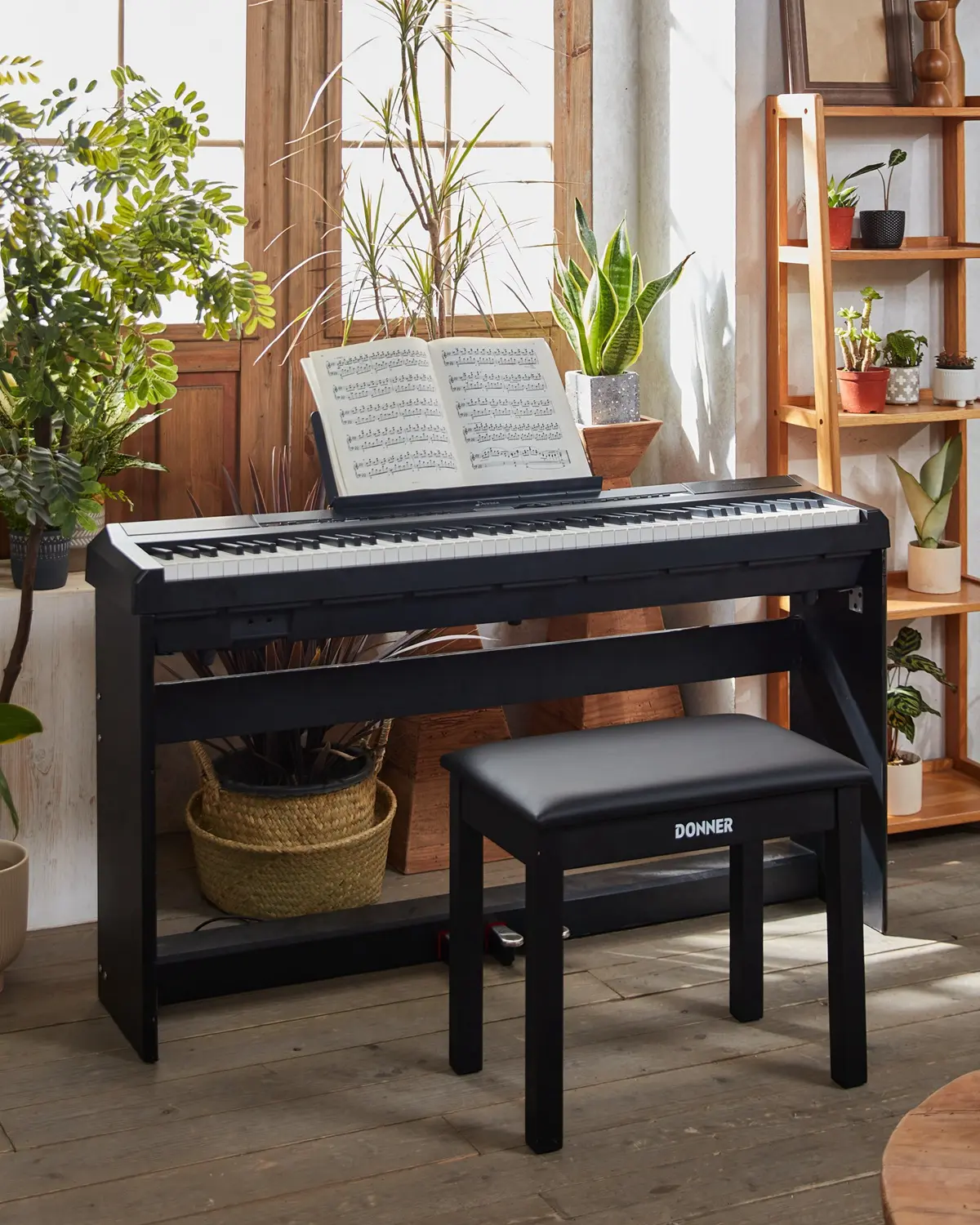 Donner DEP-20 88-Key Portable Weighted Electronic Piano Keyboard for Parents & Children, with Furniture Stand, 3-Pedal Set, Slim Cabinet