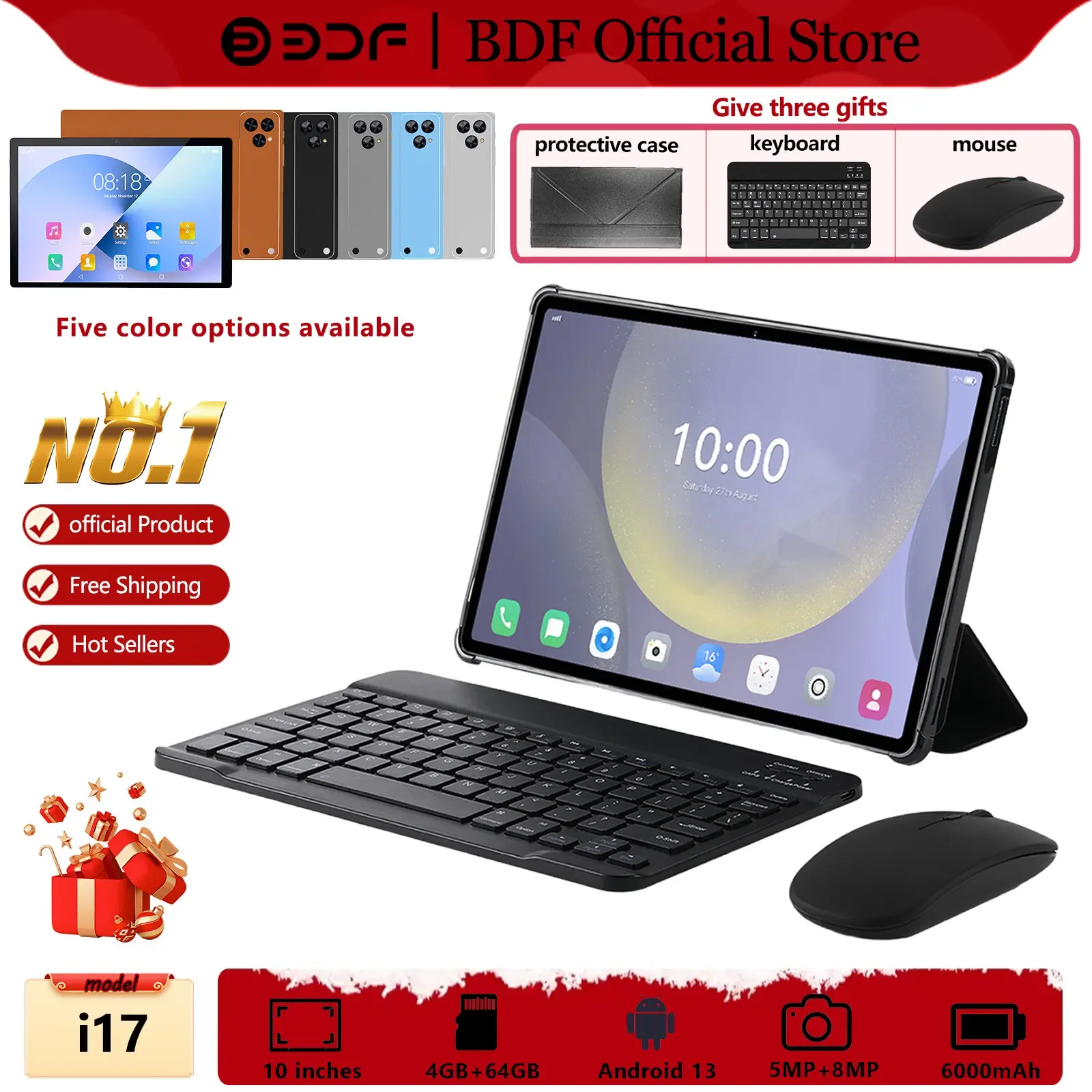 10.1 Inch Tablet PC Android 13, 4GB RAM 64GB ROM, HD IPS Screen, Keyboard Mouse Included, 5g WiFi, 6000mah Battery, Expandable to 512gb