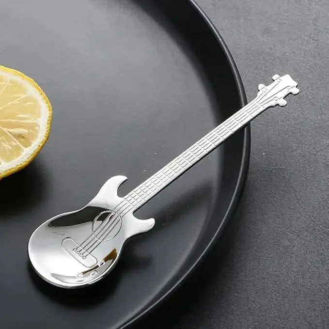 Guitar Spoon, Coffee Spoons, Creative Cute Spoons, Stainless Steel Teaspoons, Ice-Cream Stirring Spoon, Great Gift for Music Lovers for Birthday, Halloween, Christmas