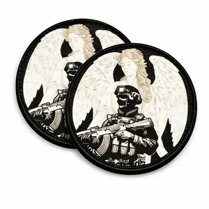 2pcs Soldier & Angel Tactical Patch 3.35" Circle Morale Patches with Hook and Loop Backing  for Military Gear
