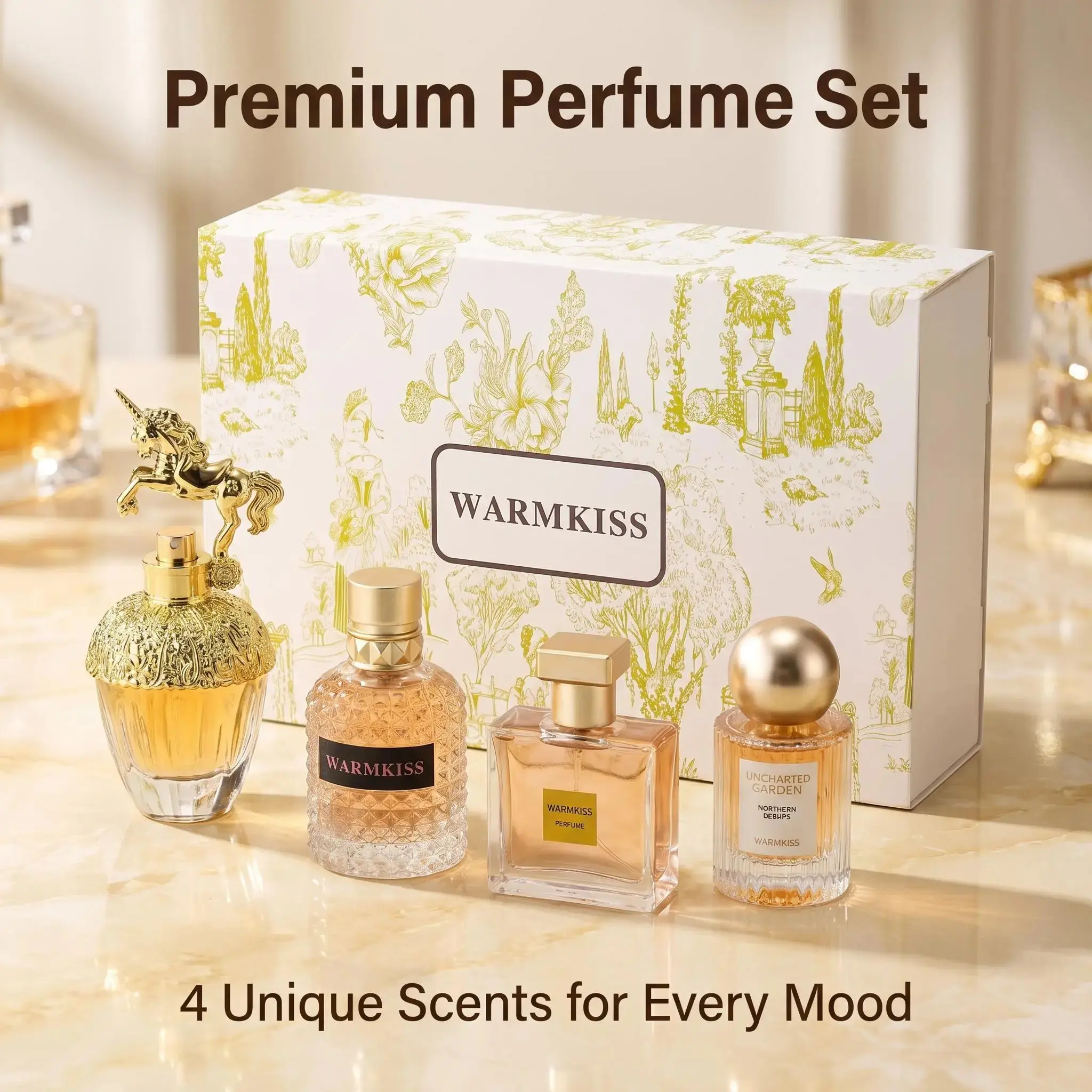 WARMKISS Women's Perfume Gift Set | Vanilla, Rose, Grapefruit & Cedar | 4-Piece 135ml Total | Long-Lasting Floral | Romantic Gift for Her |perfumes para mujer, perfume for women, long lasting perfume curations good scent luxury fragrance collection