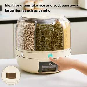 Moisture-Proof Grain Dispenser with lid, Proof & Insect-Proof, Durable Plastic,Transparent Drawer,360°Rotating Design, Multi-Grid Large Capacity Grain Storage ContainerPerfect for Rice, Grains, Cereals, Flour, Pet Food & Mini Candies