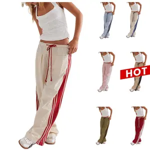Ommig Women's Wide Leg Track Pants Drawstring High Rise Side Striped Slouchy Palazzo Pants with Pockets