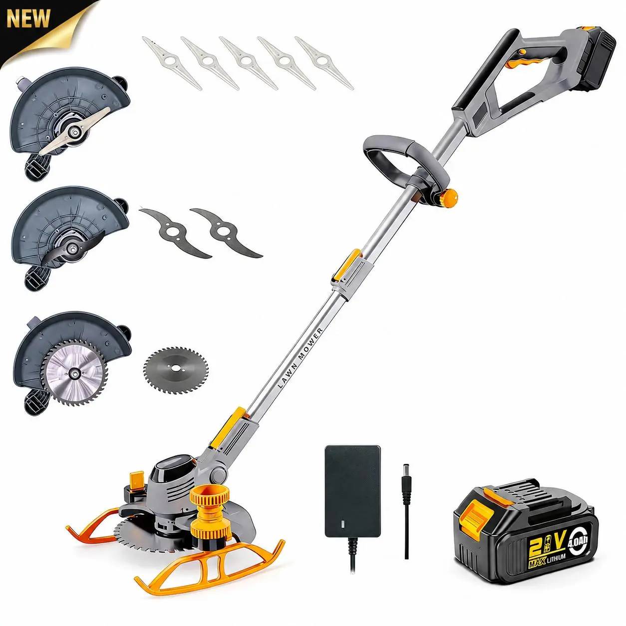 2026 Upgraded Cordless Grass Trimmer with 3 Cutting Heads, 21V 4A 3000mAh High Capacity Battery Powered Electric Grass Mower for Garden Yard