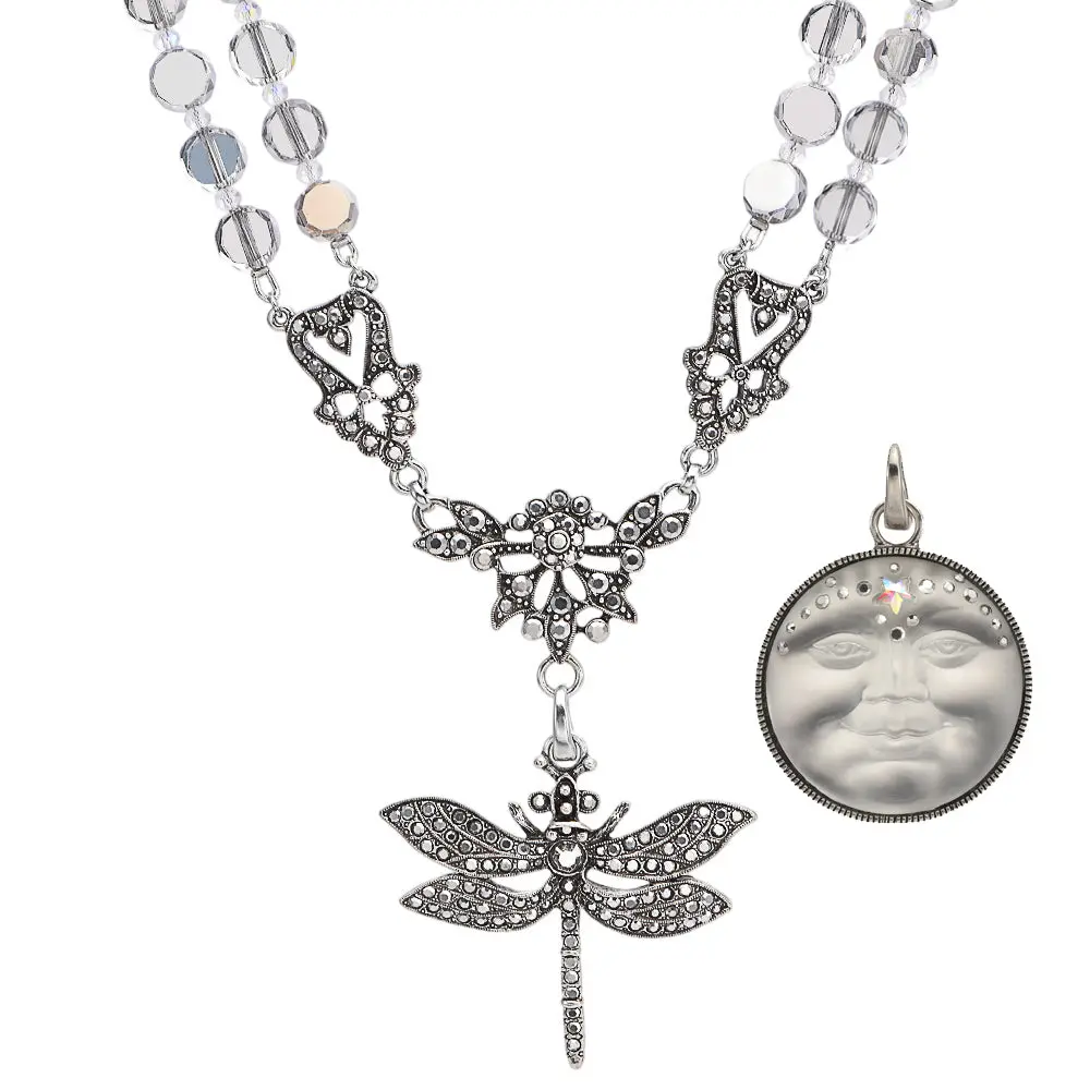 Couture Crystal Fantasia Dragonfly Necklace 3pc Set (Silver Ox/Silver Storm)