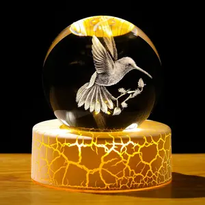 3D Hummingbird 2.36in Ball Figurine Gifts for Women Wife, Collectible Glass  Art Sphere for Room with Warm Light Base, Keepsakes for Bird Lovers Home Decor