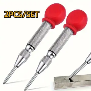 2 pieces of automatic center punch, 5-inch heavy steel spring-loaded center hole punch with adjustable tension punch tool, Hand Tools, suitable for metal, wood, glass and plastic.