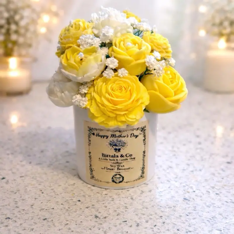 Petals & sunshine Candle flower bouquet (Lemon vanillla crème )
