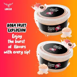 LOCCA Popping Boba Lychee Flavor –  Fruity Burst in Every Pearl – Pack of 2 Containers (17 oz each) Beverage Drink