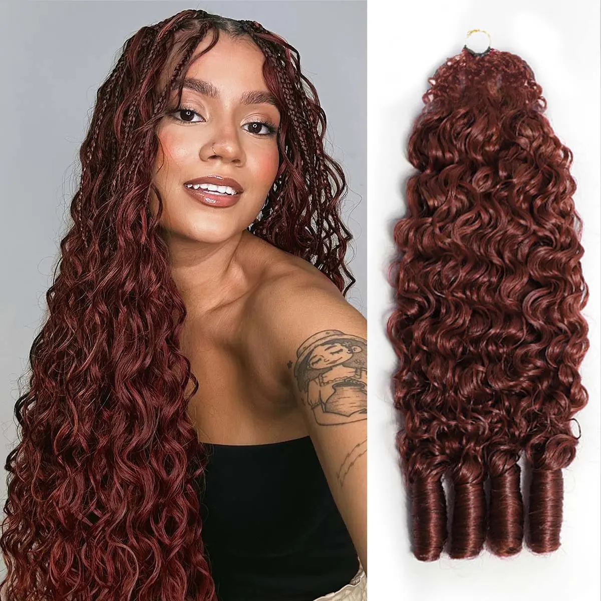 OQ HAIR Breathable Reddish Brown Burmese Curly Crochet Human Hair Seamless Blend For Daily Wear
