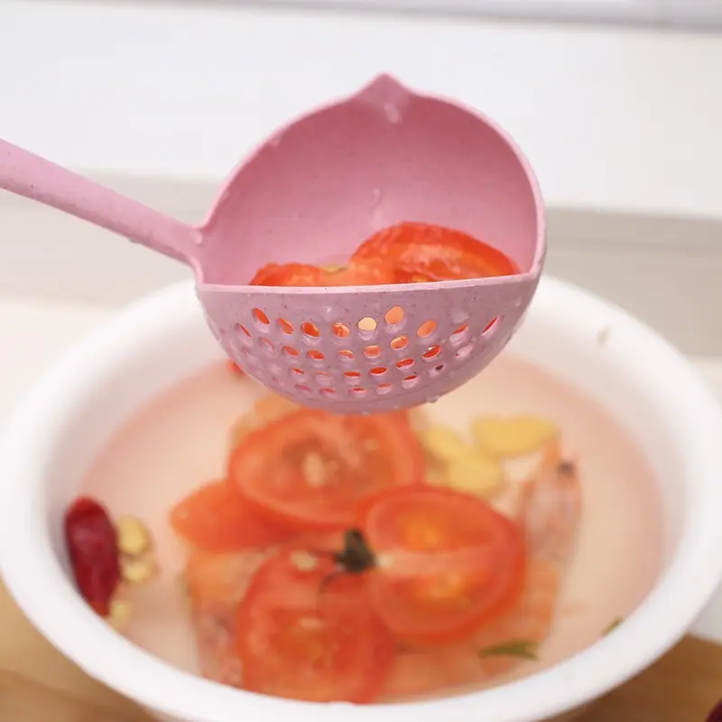 1pc Wheat Straw Spoon Kitchen 2-in-1 Soup Spoon Colander, High Temperature Resistant Soup Spoon Drinking Soup Household Long-handled Hot Pot Spoon Scoop - Kitchen Utensil and Gadget Must-Have