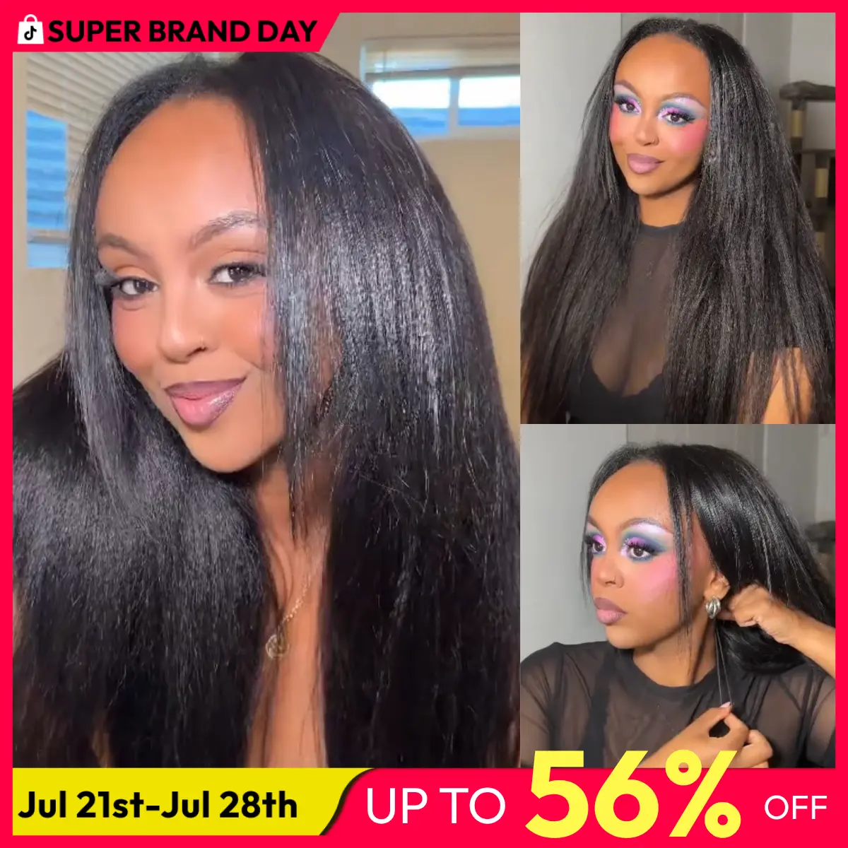 【Blend Natural】UNice Upgrade V Part Glueless Kinky Straight Human Hair Wig with Drawstring No Leave Out Beginner Friendly Easy to Install Summer Wig Super Brand Day