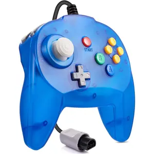 Mini  Controller for Retro N64 Console, Classic N64 Wired 64-bit Remote Controller Upgraded Joystick Gamepad  Clear Blue