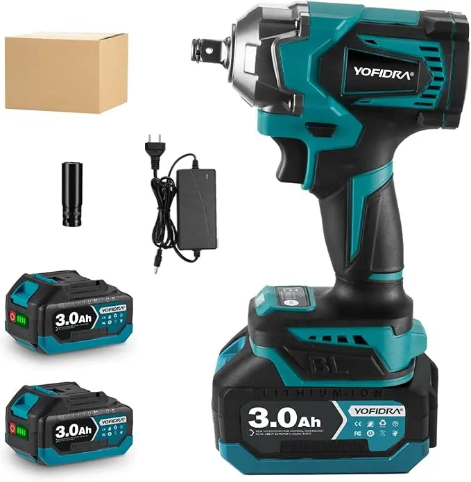 Yofidra_ 1200N.M Torque Brushless Electric Impact Wrench 1/2 inch Cordless Wrench Screwdriver Power Tools for Makita 18V Battery