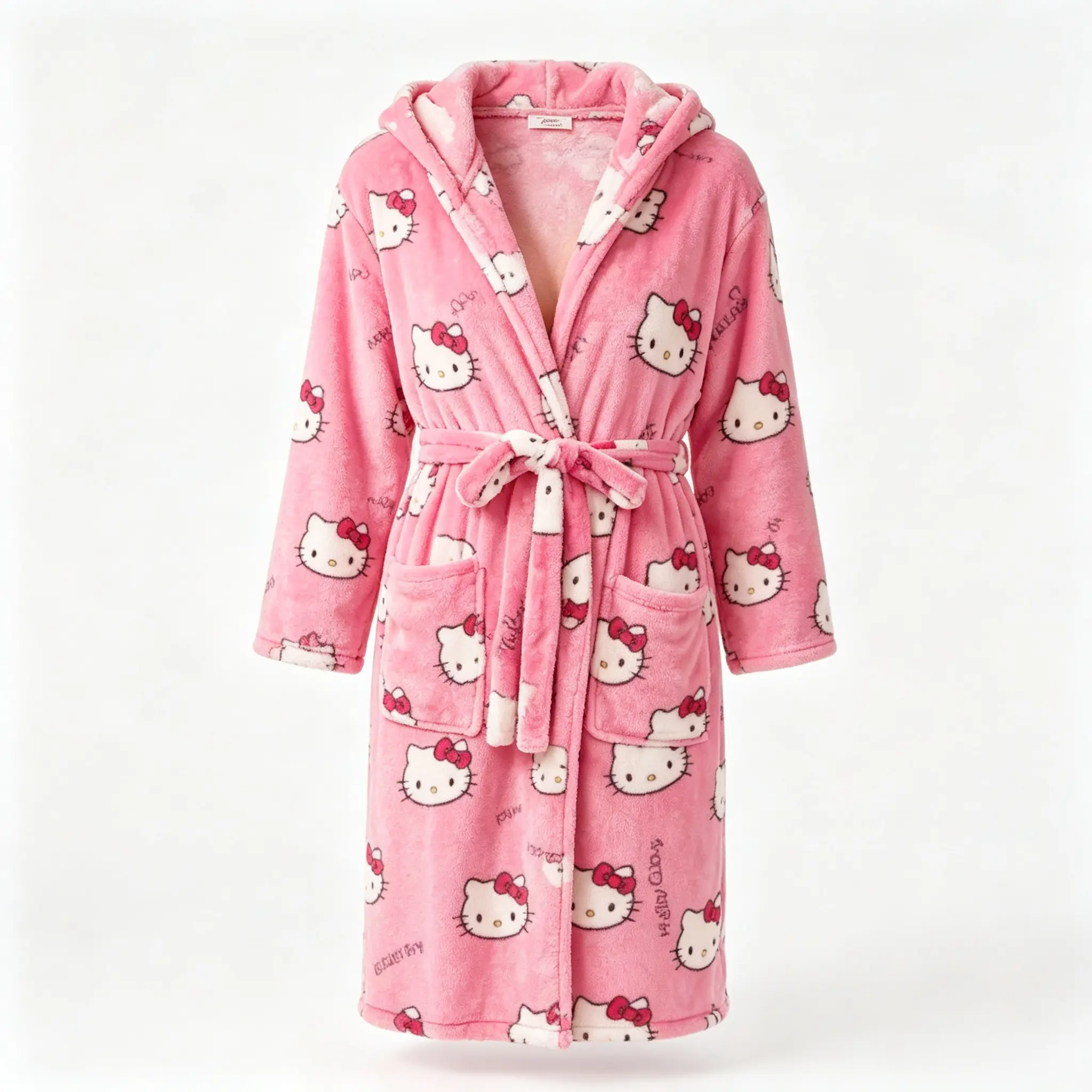 Sanrio Hello Kitty Coral Fleece Robe Soft Warm Plush Cozy Bathrobe Kawaii Loose Home Loungewear for Girls & Women, Fluffy Robe, Cartoon Print Sleepwear
