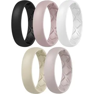 Inner Arc Ergonomic Breathable Design, Silicone Rings for Women with half sizes, Women's Silicone Wedding Band,5.5mm Wide-2mm Thick
