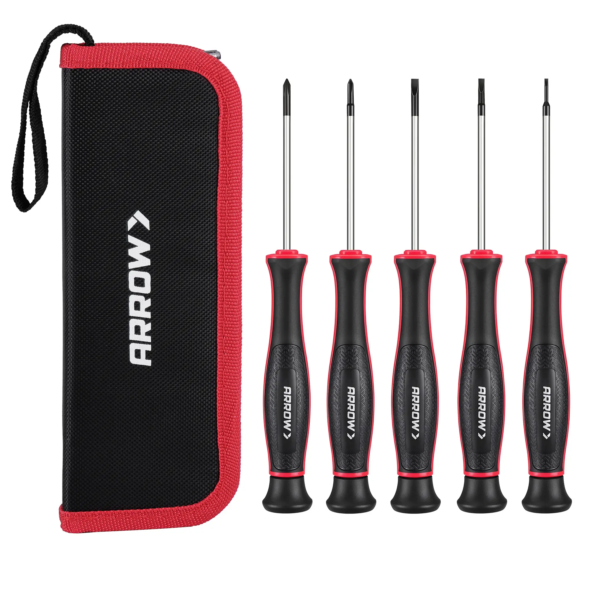 #summersale ARROW 5-Piece Precision Screwdriver Set with Pouch, Magnetic Small Screwdriver Set, Phillips, Slotted, Cr-V Steel, Mini Screw Drivers for Eyeglass, Watch, Computer, Laptop, Phone Repair