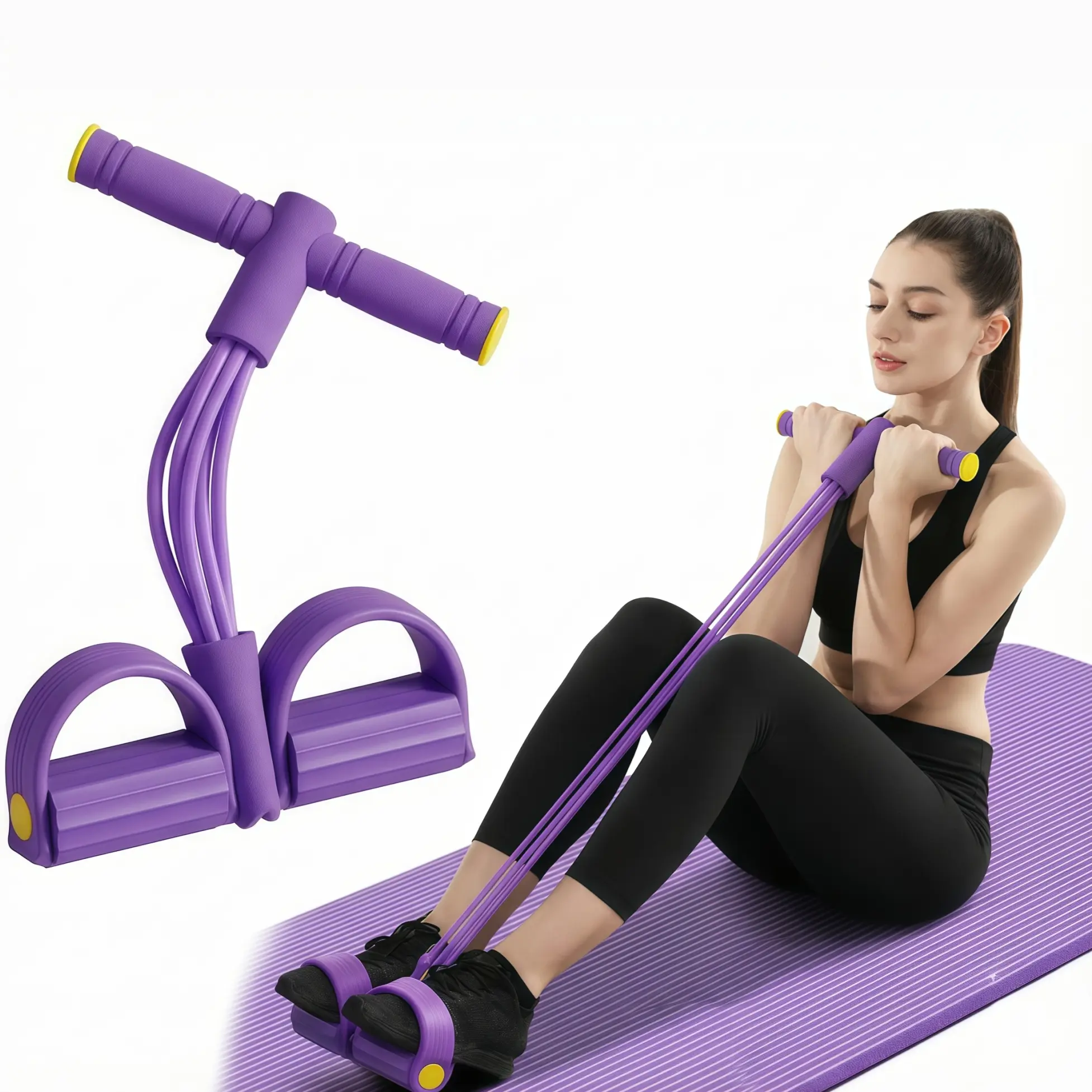6-Tube Pedal Resistance Band - Portable Adjustable Elastic Pull Rope, Home Gym Core Trainer, Ab Exercise Equipment for Workouts
