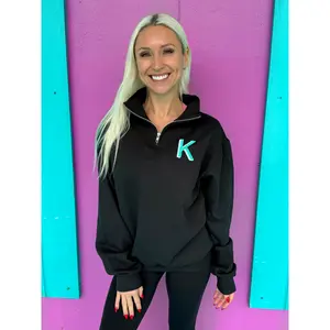 Black Embroidered Initial Quarter Zip Pullover (2XL-3XL)
