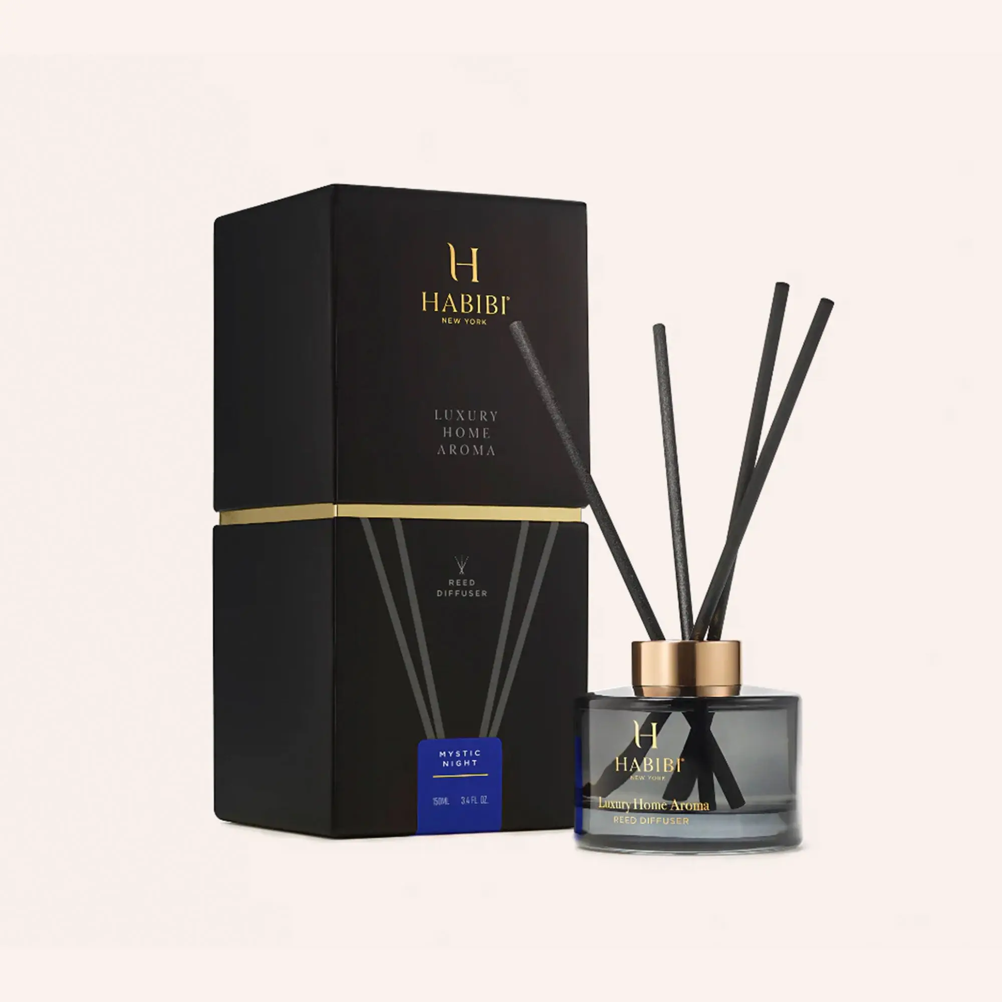 HABIBI NEW YORK Mystical Night Woody Bamboo Reed Diffuser - Fragrance Aromatherapy Diffuser with Aroma Blend Scented Scent for Home Care, Bamboo Sticks