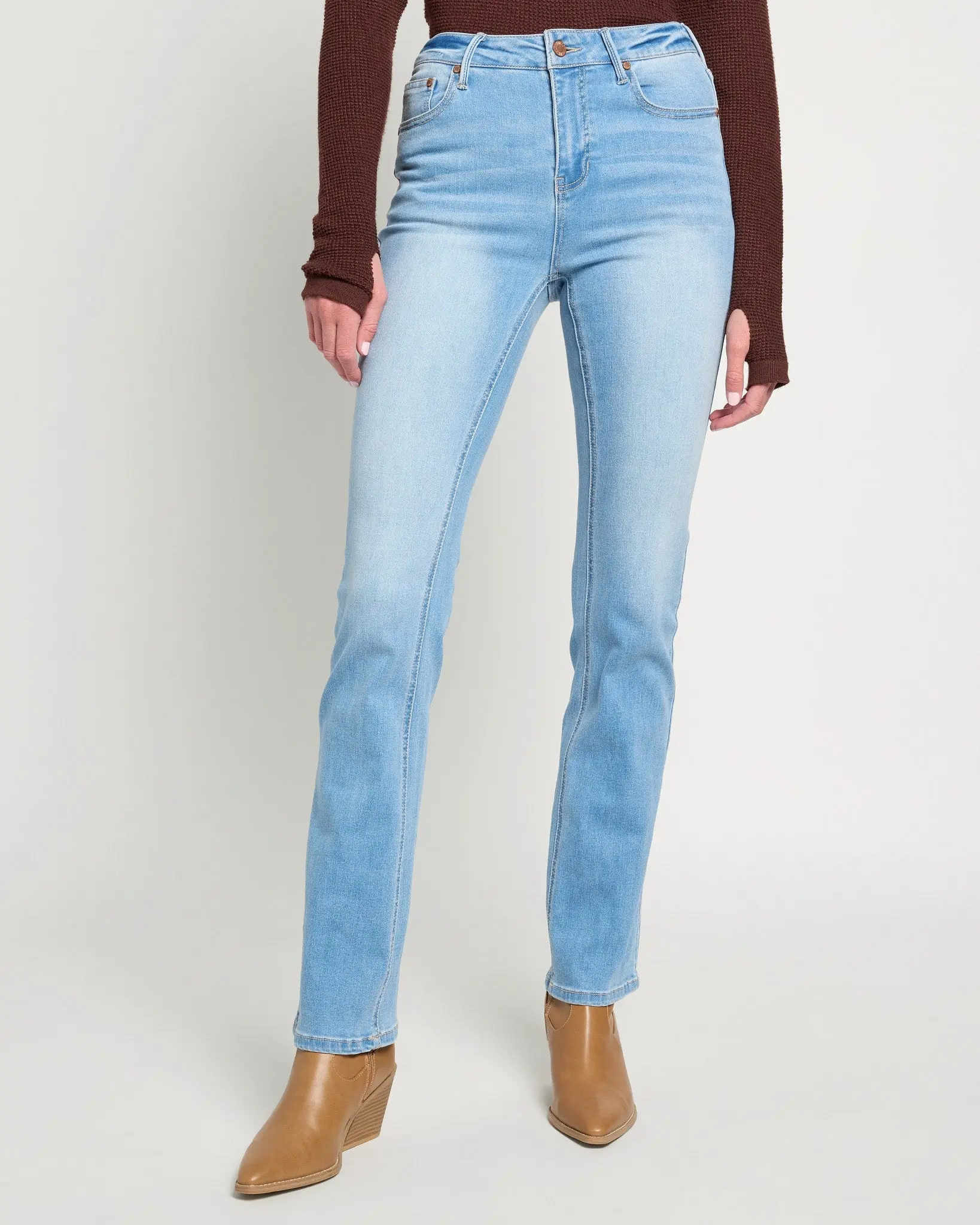 Women's Avril High-Rise Slim Bootcut Jeans, Basic Fitted Everyday Bottom with Pocket, Denim, Soft, Stretchy Jeans, Pants