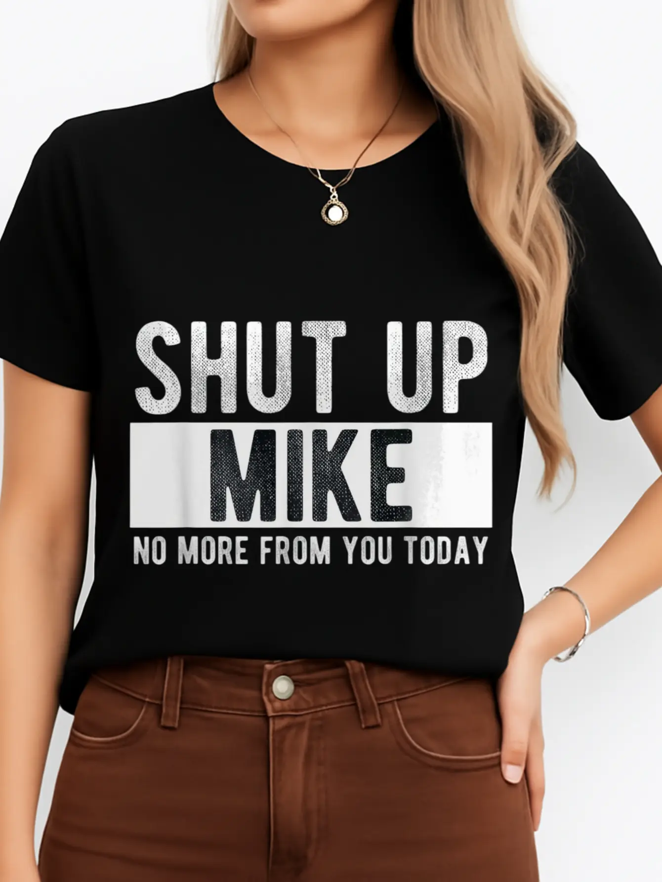 Shut Up Mike Graphic Tee for Women - USA-Made Short-Sleeve Regular-Fit Top with a Casual Round Neck in Breathable Cotton