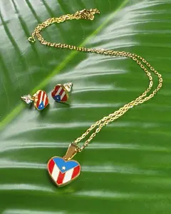 Stainless Steel Heart Stud Earrings with Puerto Rico Flag – Silver or Gold