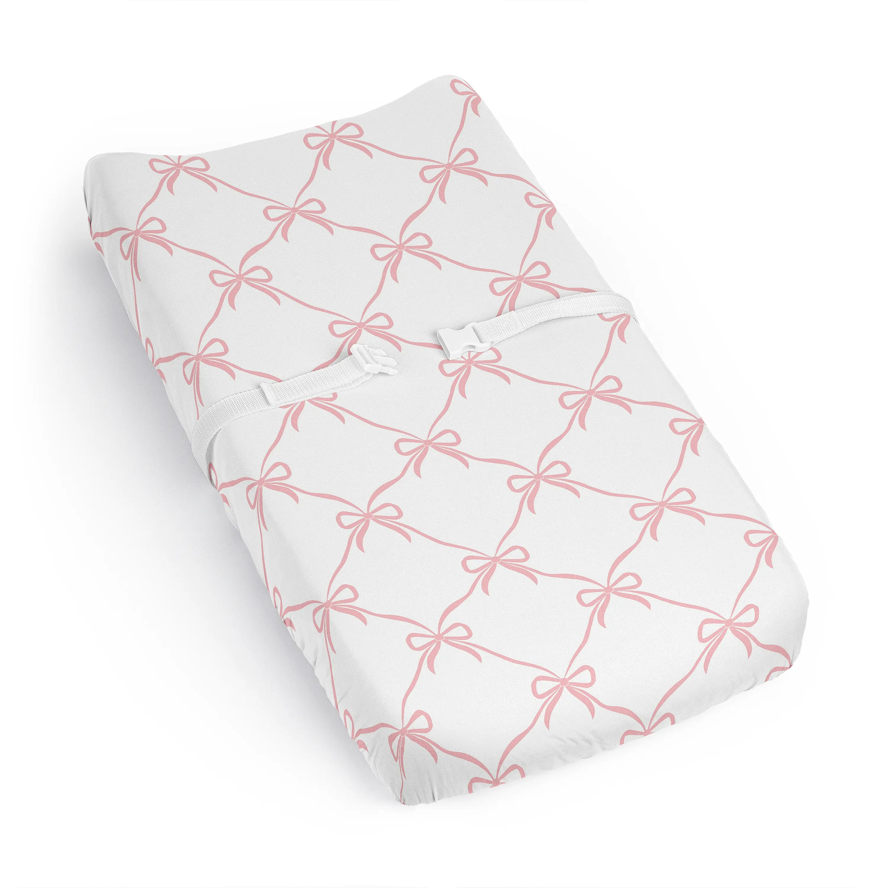 Sweet Jojo Designs Baby Changing Pad Cover Sheet (Pink Bows) for Girls, Infant/Newborn Diaper Table Change Mat Cover (Solid Blush & White Bow for Ballerina, Ballet Dancer, Princess Collection)