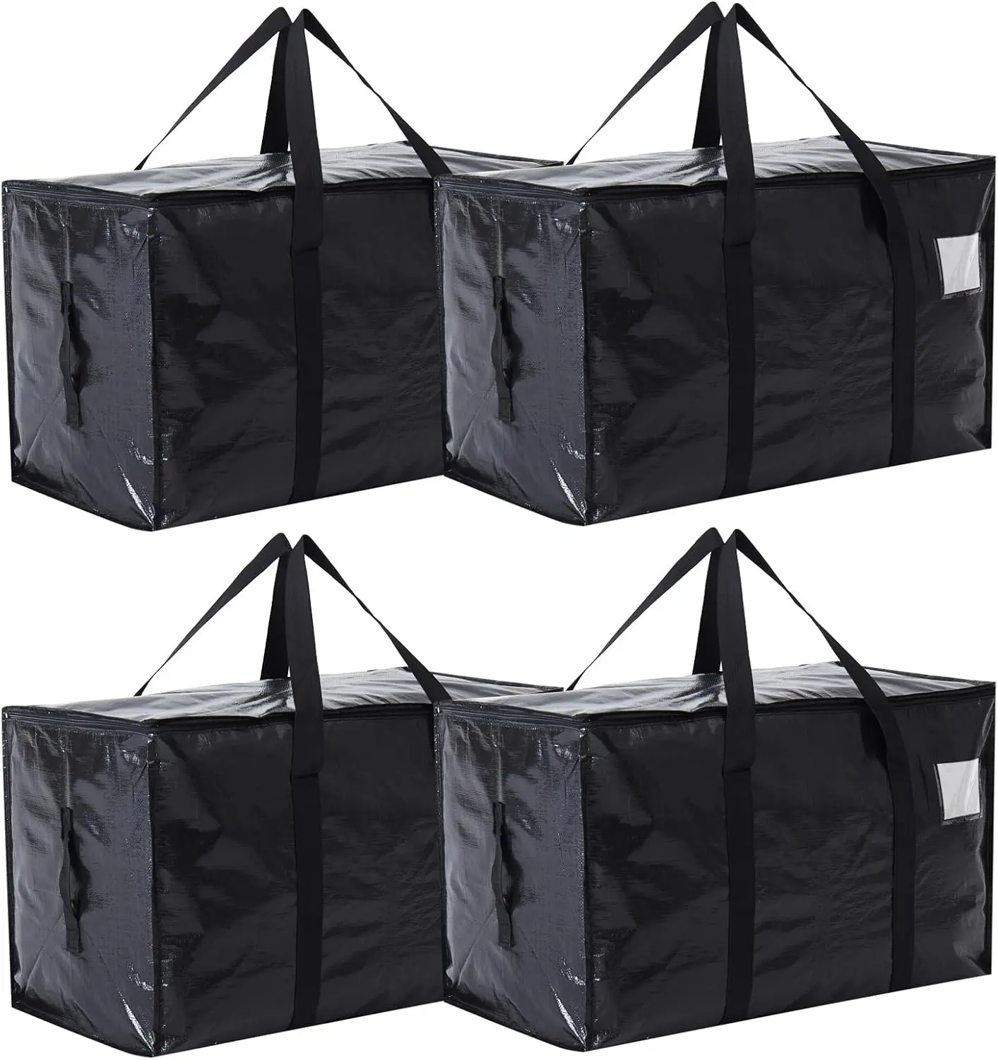 4 Pack Extra-Large Heavy-Duty Moving & Storage Bags - Waterproof, Foldable Totes with Handles, Zippers for College Dorm Use (Black)