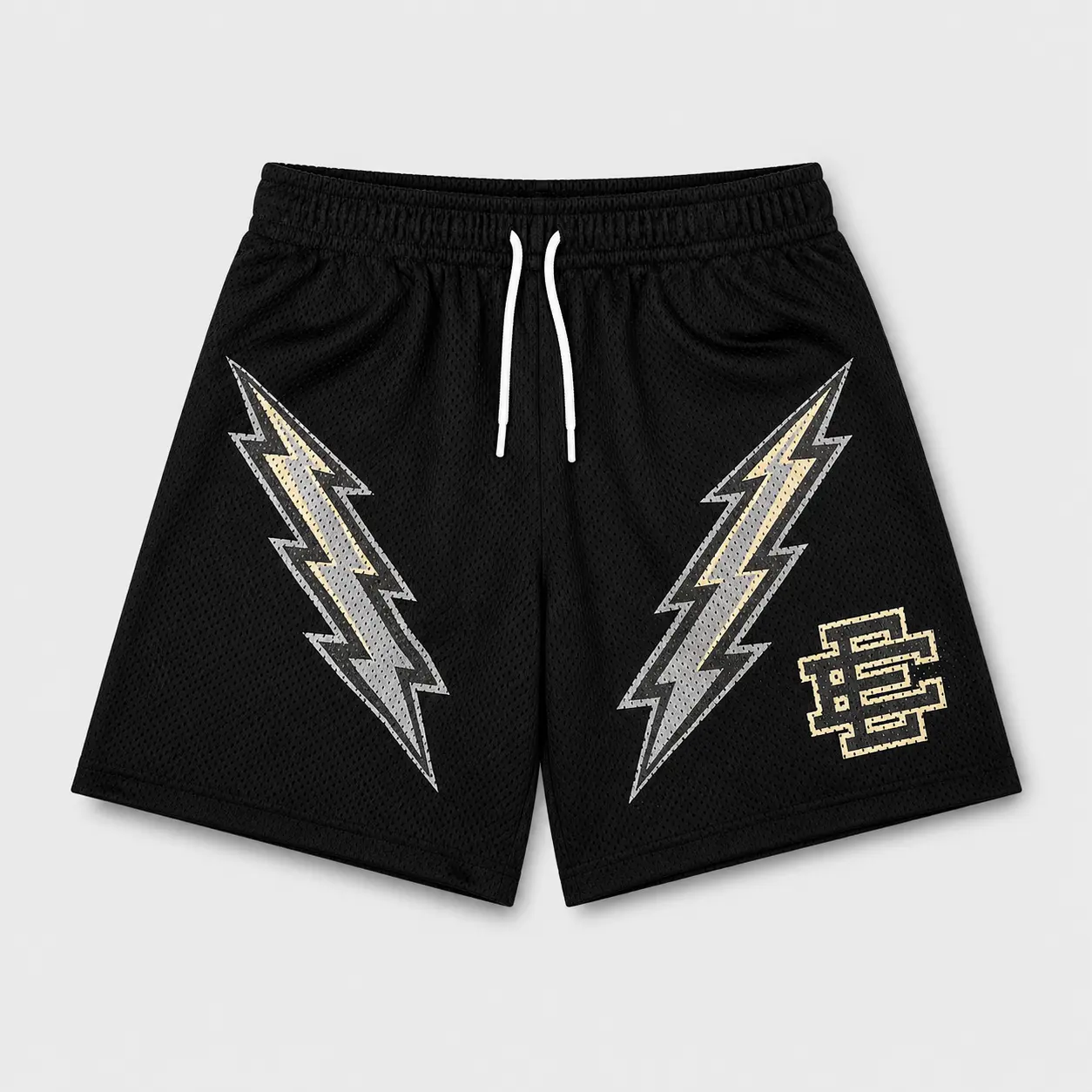 Eric Emanuel EE Basic Men's Mesh Basketball Shorts, Bolt Graphic Athletic Streetwear Shorts, Elastic Waist Casual Sports Bottoms