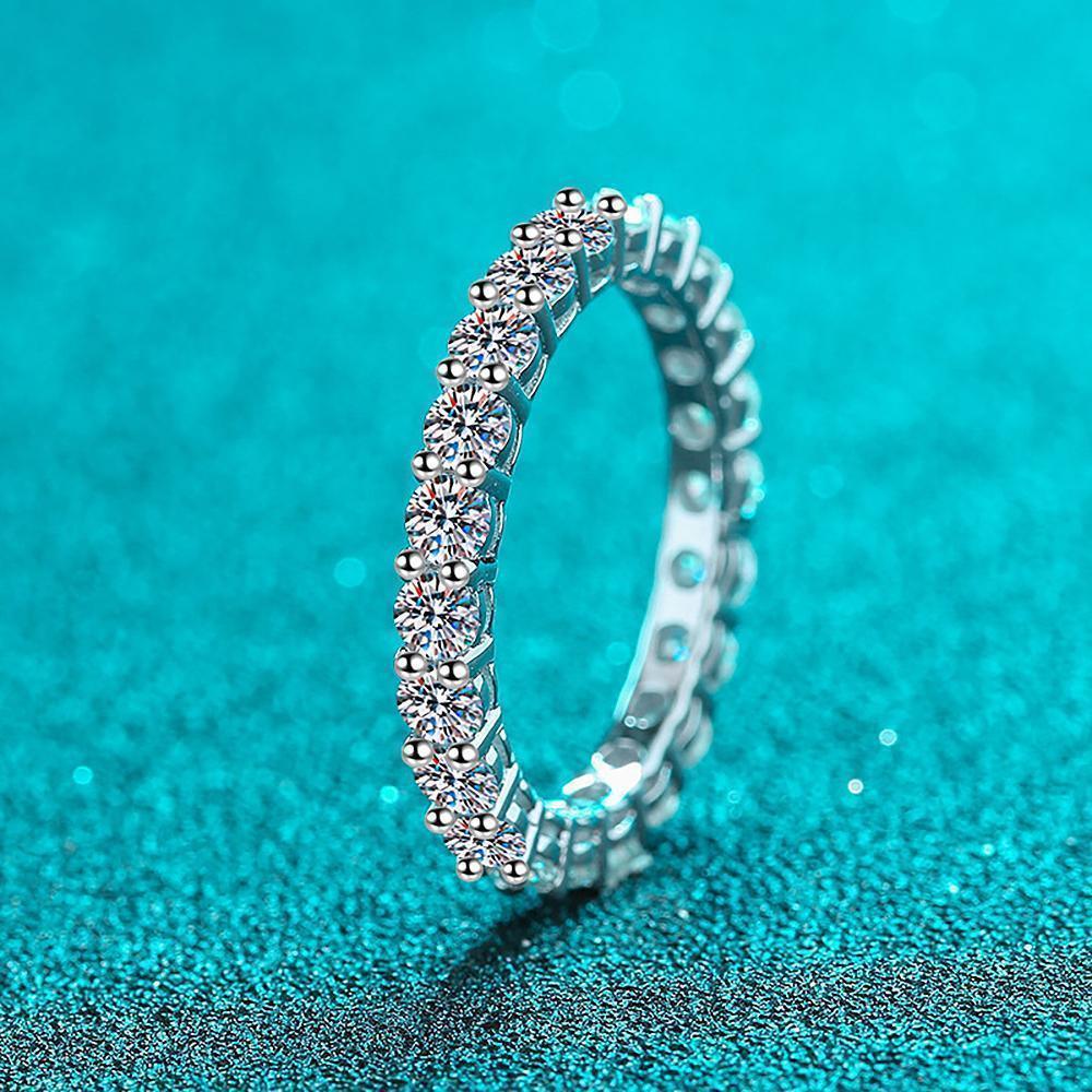 2.2 CT Moissanite Eternity Rings for Women Men 925 Sterling Silver Plated 18k Yellow Gold Diamond Engagement Ring Wedding Band