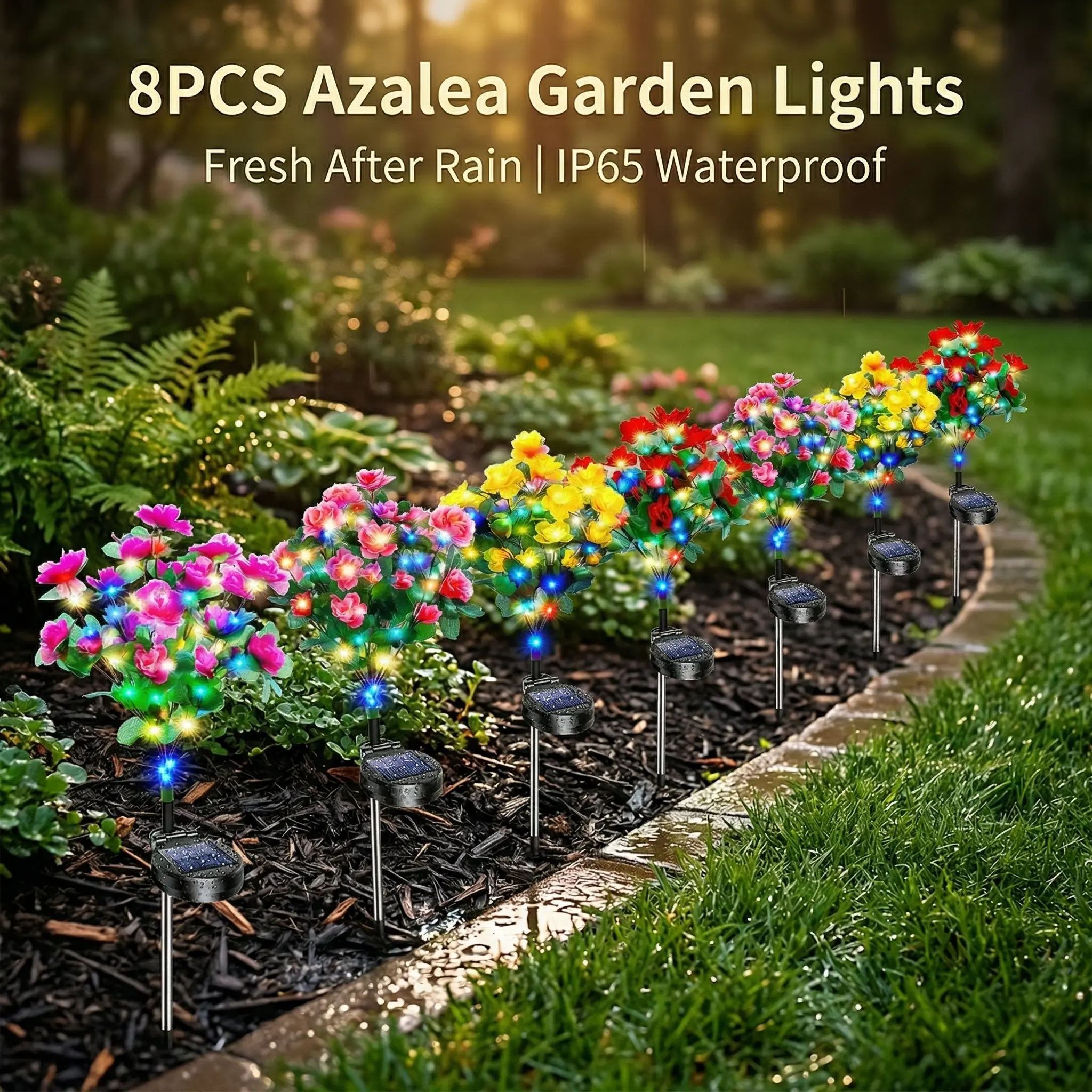 8-Pack Solar Azalea Garden Lights - Landscape Lights, Outdoor Colorful Flower Stake Fixtures, Auto-On Night Glow, IP65 Waterproof Outdoor Lamp for Landscaping Decor, Garden, Solar Landscape Lights