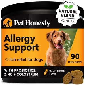 Pet Honesty Allergy and Immune Support Chews with Probiotics & Zinc, Dog Treats Supplement, Itchy Skin Relief + Gut Health - Peanut Butter 90 Chews