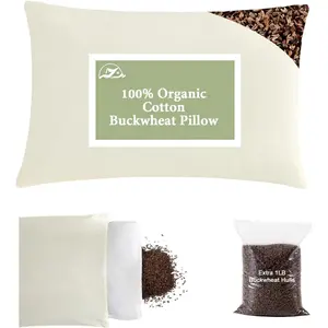 20x26 Large  Buckwheat Pillow with Dual-Layer Pillowcase and Extra Tartary Buckwheat Hulls, Adjust Height and Firmness,  Support Pillow for  and Side Sleepers