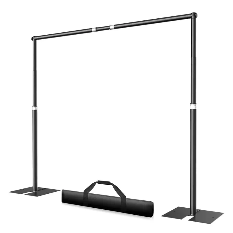 EMART Backdrop Stand, 10x10 ft Pipe and Drape Adjustable Photo Backdrop Stand Kit, Heavy Duty Backdrop Stand with Steel Base for Photography,Photo Background Frame for Studio, Birthday Parties, Wedding perfect video