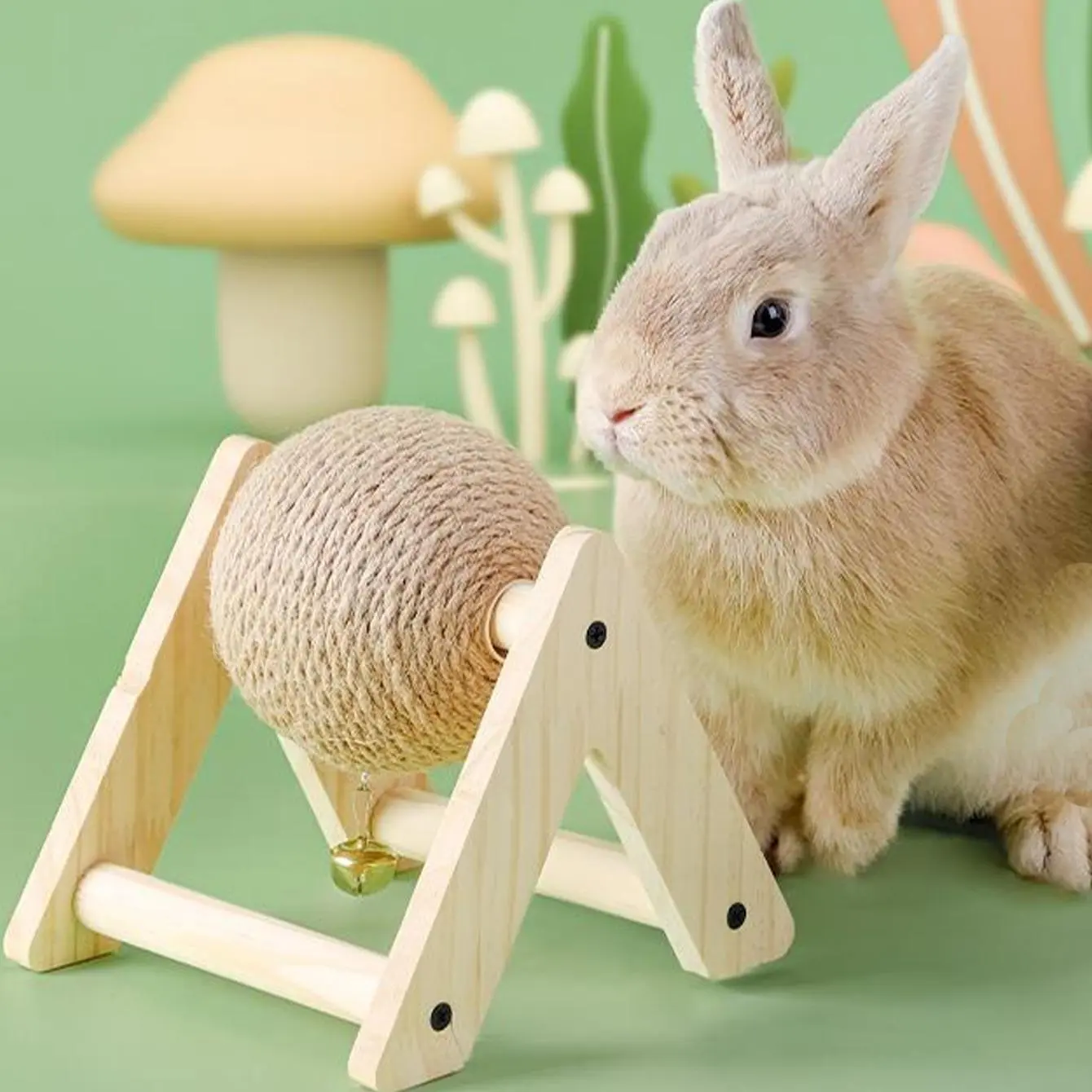 Wooden Rabbit Scratching Toy, Rabbit Grinding Ball, Durable Pet Grinding Ball for Small Animals, Rabbits, Chinchillas, Hamsters, Guinea Pigs, Rabbit Supplies