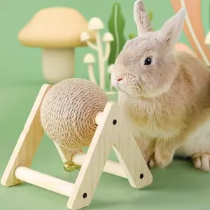 Wooden Rabbit Scratching Toy, Rabbit Grinding Ball, Durable Pet Grinding Ball for Small Animals, Rabbits, Chinchillas, Hamsters, Guinea Pigs