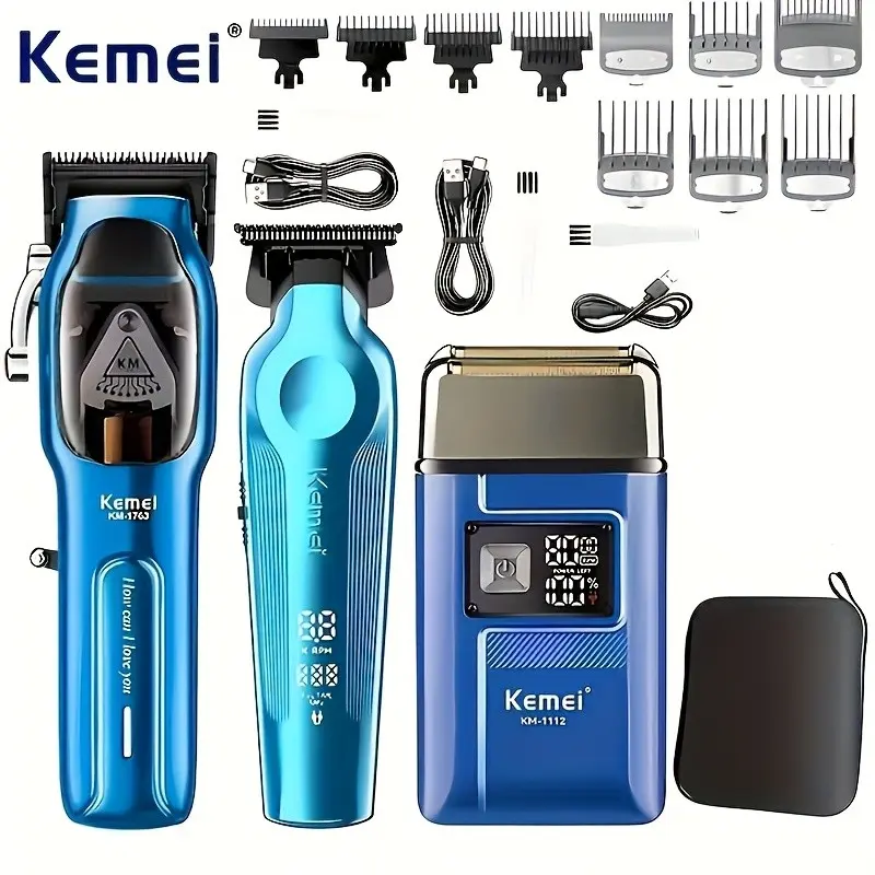 Kemei 6-in-1 KM-1763 KM-264 KM-1112 Professional Men's Barber Set Men's Electric Shaver Electric Hair Clipper Multifunctional Clippers High-Speed Reciprocating Electric Shaver Advanced Rechargeable Battery Professional Hairdressing Kit
