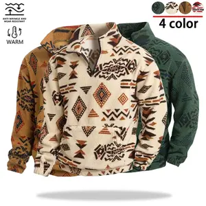 Men's Ethnic Style Half Zip Up Sports Jacket, Casual Comfort Long Sleeve Stand Collar Pullover, Fleece Lined Warm Coat for Autumn Winter Thick Heavy Coats Menswear tiktok shop deals tiktok shop